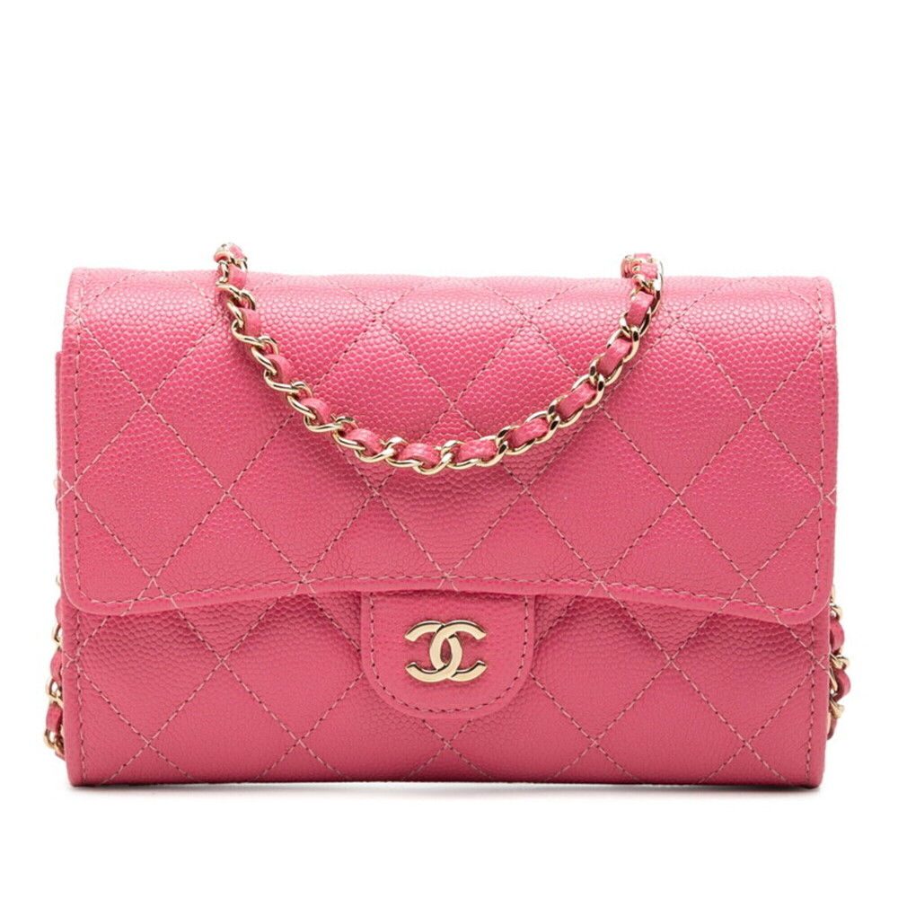 Chanel Matelassé Coco Mark Chain Wallet Shoulder Bag, Pink Caviar Leather, Wo...